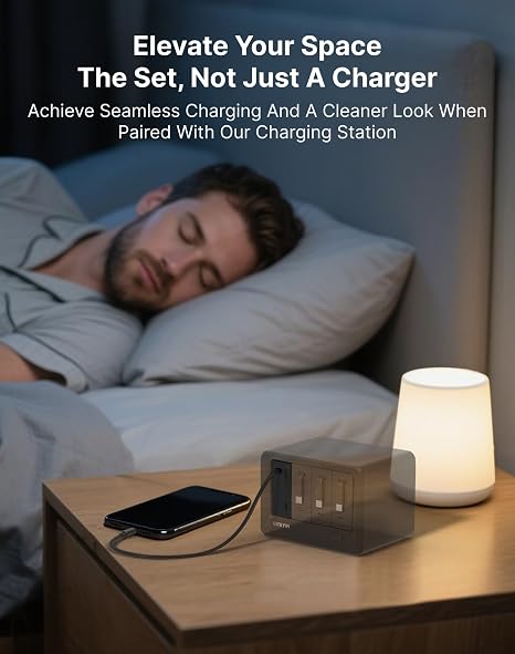 65W USB C Wall Charger with Retractable Cable Foldable Fast Charging Block