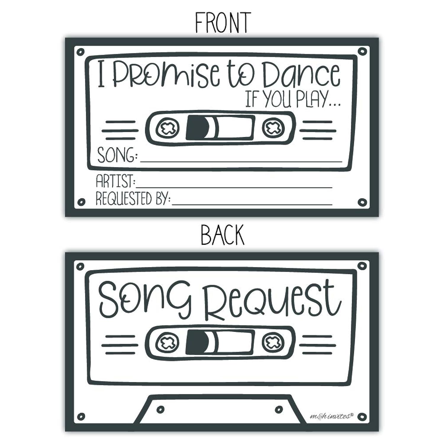 50 Retro Cassette Promise To Dance Cards - Song Request Cards For Wedding - Music Suggestion Tickets