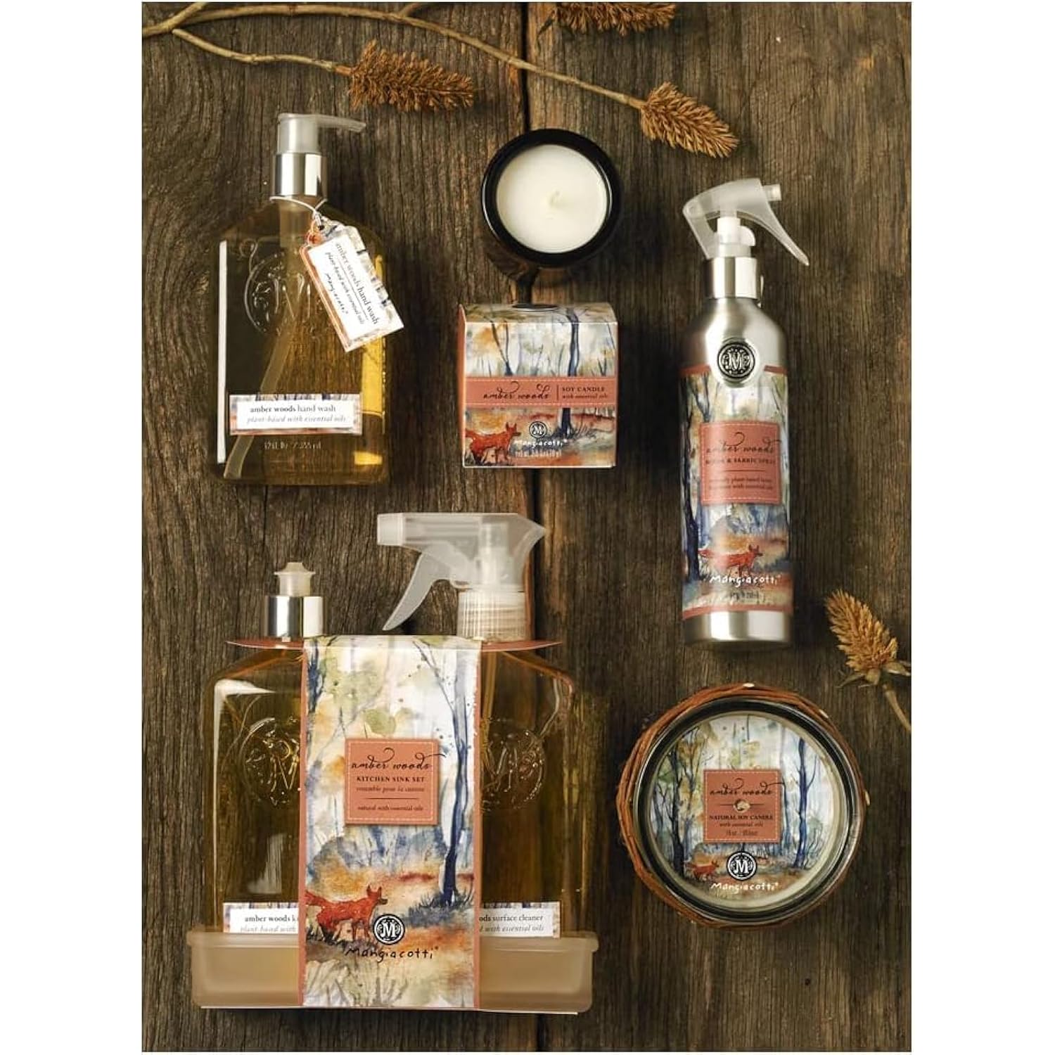 Amber Woods Hand Poured In A Wicker And Wire Glass Container Farmhouse Soy Candle