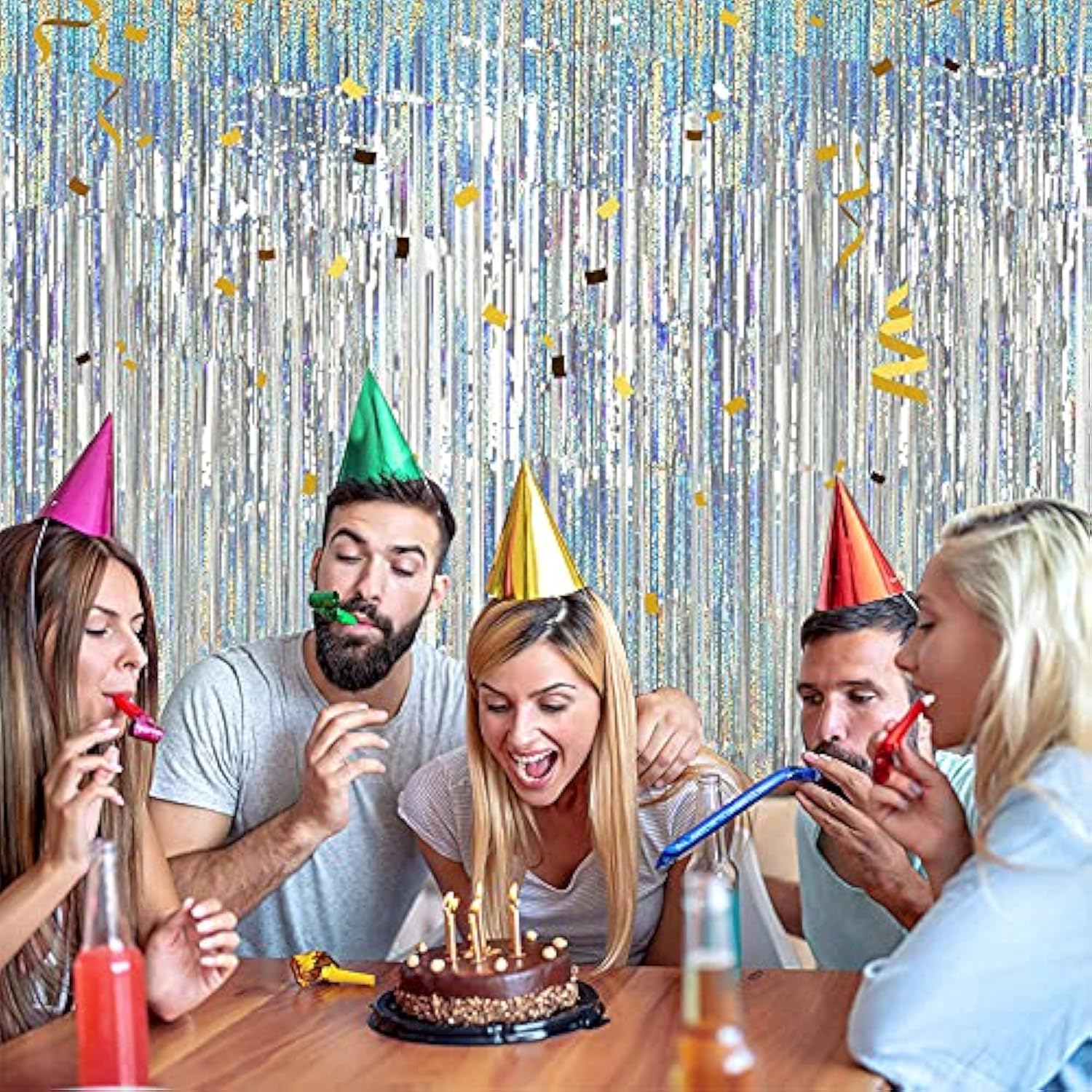 3 Pcs Laser Silver Door Streamers 9.9x6.6ft Foil Backdrop for Parties