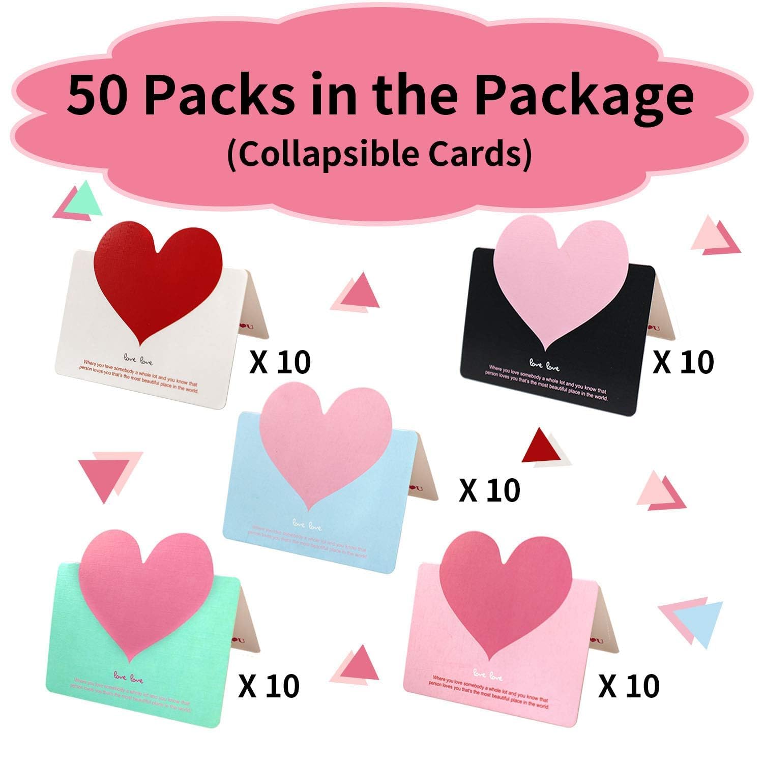50 Pcs Valentines Day Cards, Heart Cards Bulk For Anniversary Wedding Birthday, Kids Classroom Exchange