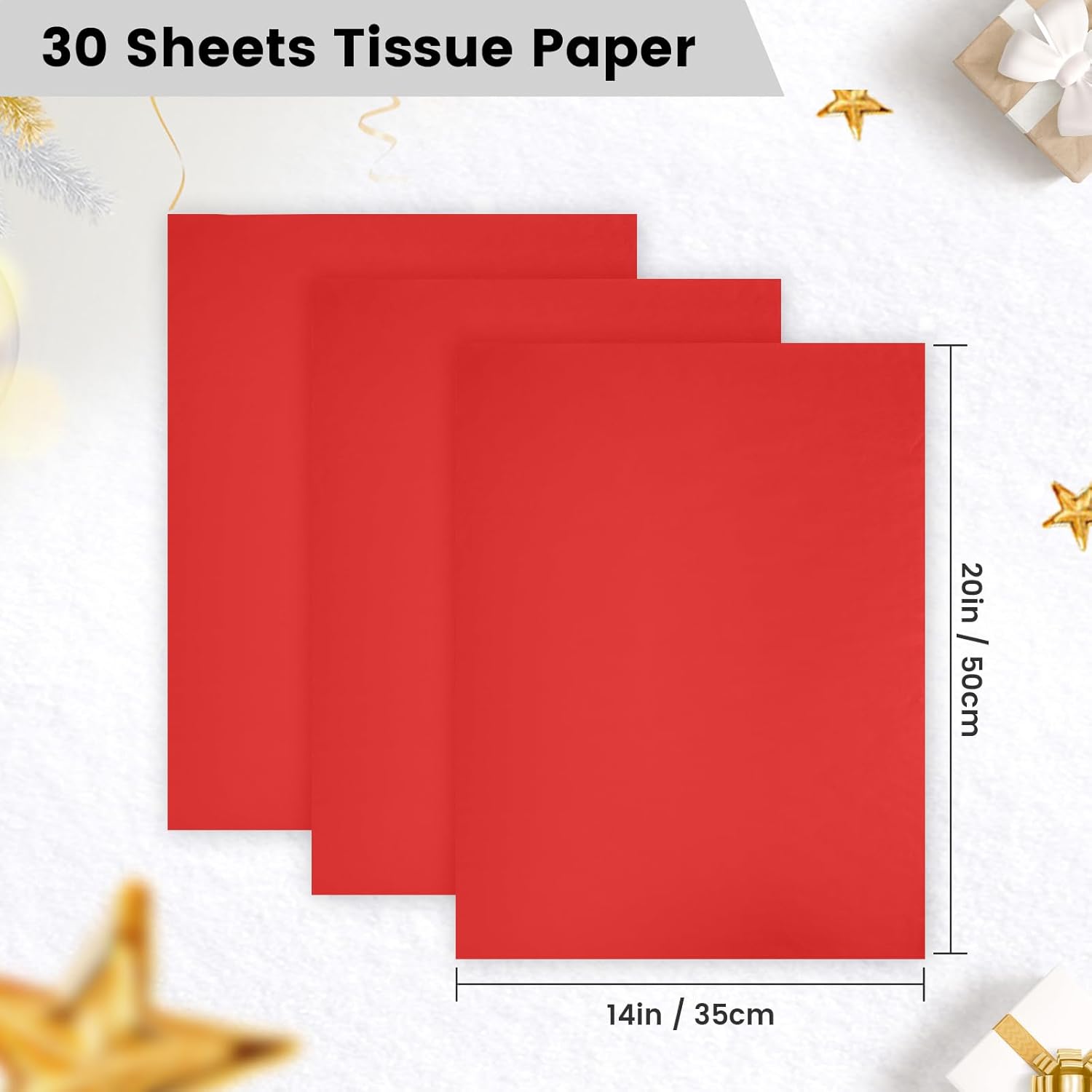 Red Tissue Paper For Gift Bags - 30 Sheets Of Red Wrapping Tissue Paper Bulk Packaging Paper For Weddings Birthday Diy Project Christmas Gift Wrapping Crafts Decor (14 X 20 Inch)