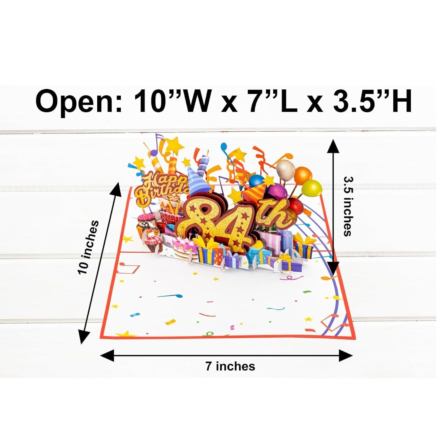 3D Pop Up Happy 84Th Birthday Card – Red Design With Glitter Numbers, Balloons, Cakes & Gifts – Unique Bday Card For Dad, Mom, Husband, Wife, Man Or Woman – 5" X 7"