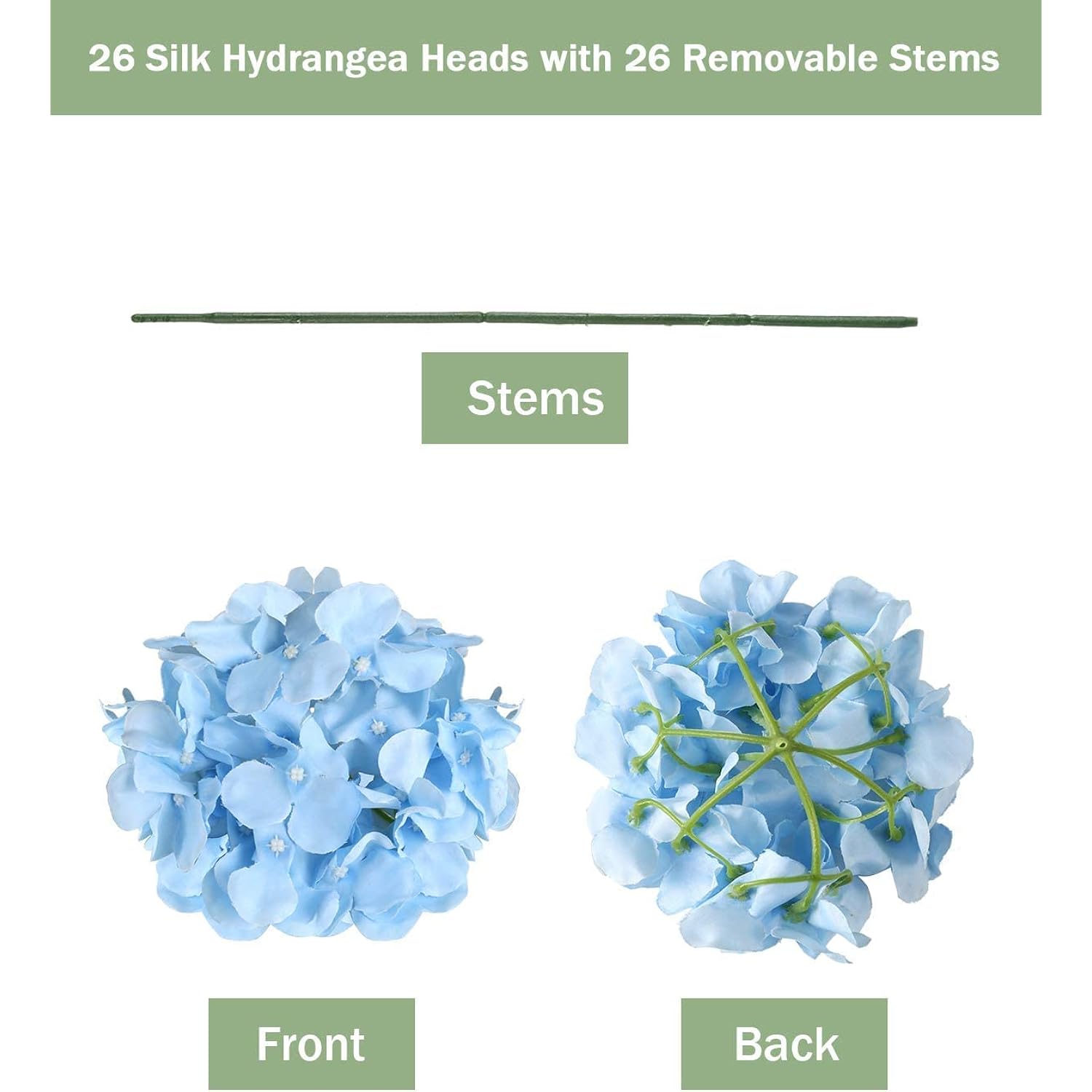 26 Pieces Hydrangea Artificial Flowers Silk Hydrangea Flowers Artificial Flowers Heads With Stems For Home Wedding Party Decorations (Blue)