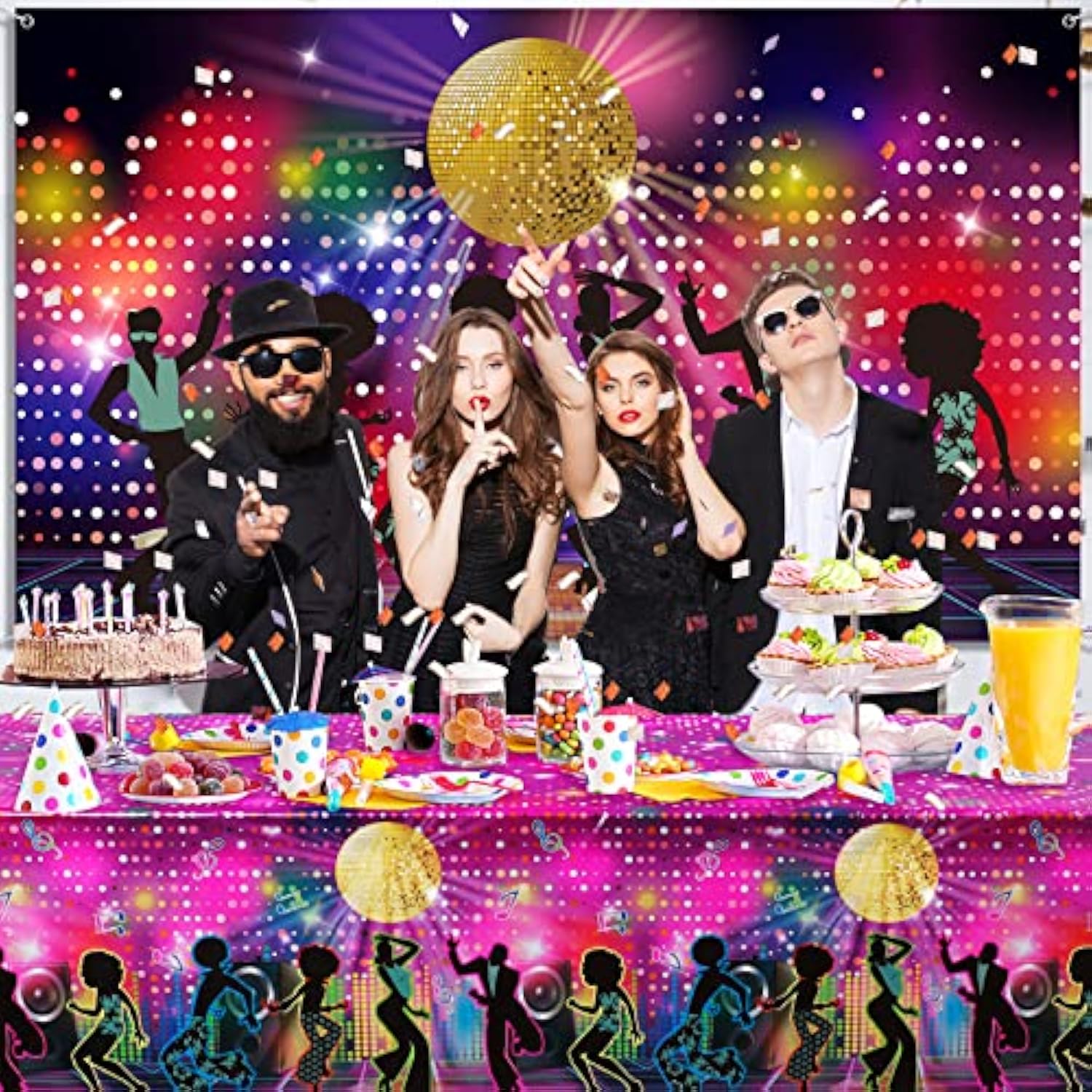 95 Pcs 70S Party Decorations Disco Party Balloons Decoration 70'S Party Bundle Includes Inflatable Radio Boombox And Mobile Phone, Disco Plastic Party Backdrop, Tablecloth, Balloons For Hip Hop Party