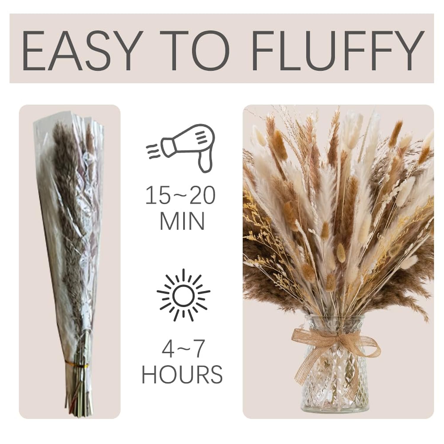 106Pcs Natural Dried Pampas Grass Decor With Vase Artificial Flowers In Vase Boho Home Decor Bouquet Bunny Tails Dried Flowers, Reed Grass Bouquet For Wedding Floral Arrangements (106Pcs)