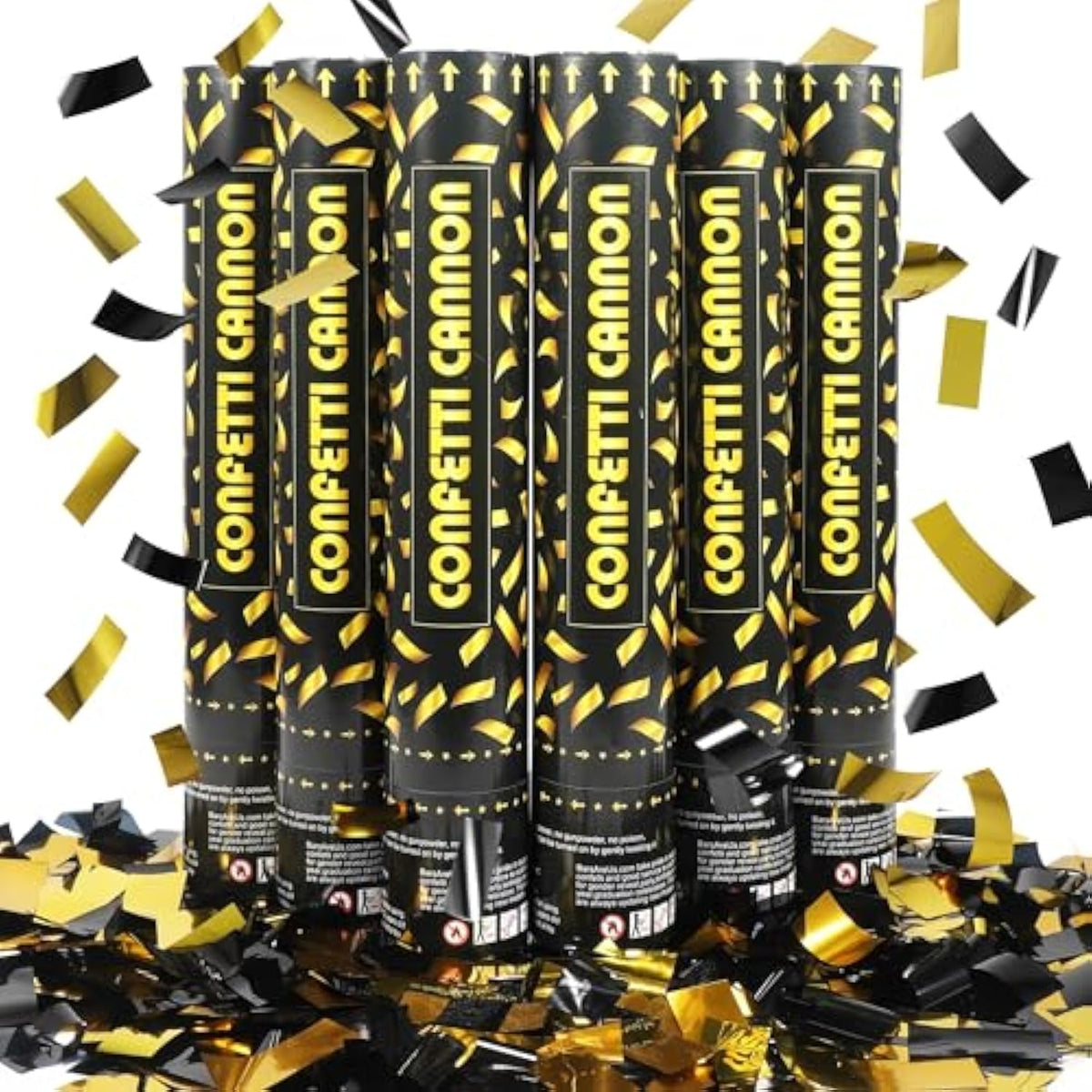6 Pcs Black & Gold 12in Confetti Poppers Party Supplies