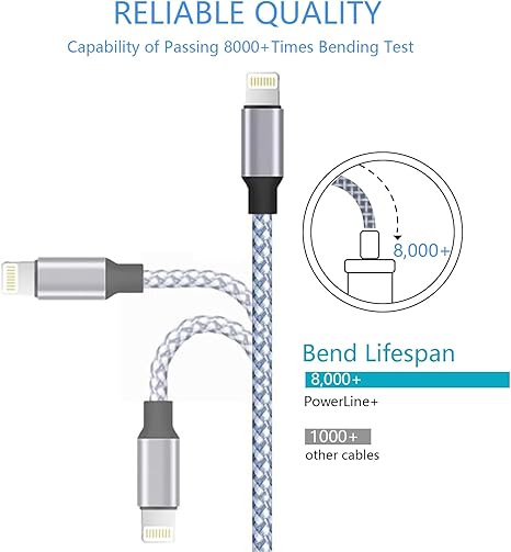 3 Pack 6FT Nylon Braided Lightning Fast Charging Cable for iPhone 14 13 12 11 iPad