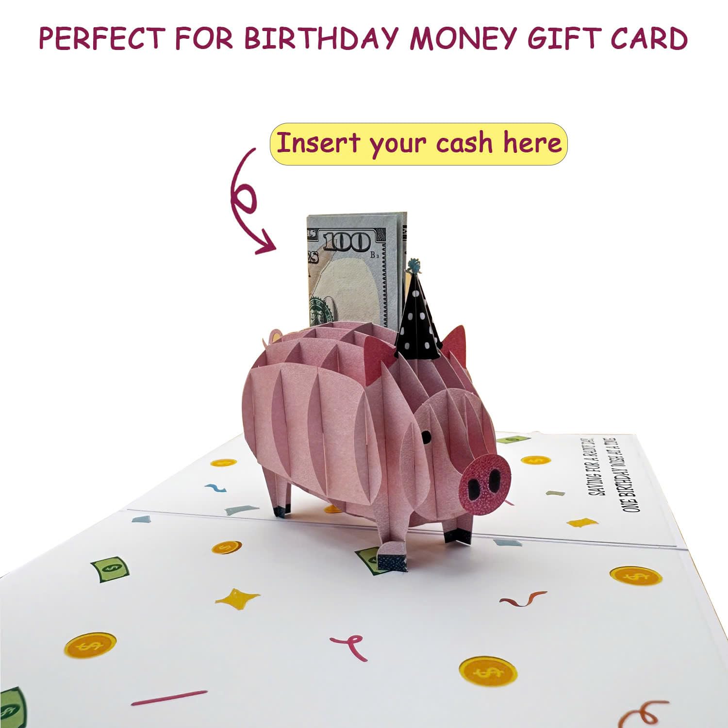 3D Birthday Card, Piggy Bank Money Holder For Cash Gift Birthday, Fun Money Card For Kids And Adults, Animal Pop-Up Card, With Envelope And Removable Note Card
