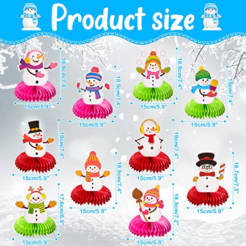 10 Pieces Snowman Honeycomb Centerpieces Winter Theme Table Decorations Snowflake Birthday Table Centerpieces Table Topper for Kids Winter Party Christmas Holidays Supplies