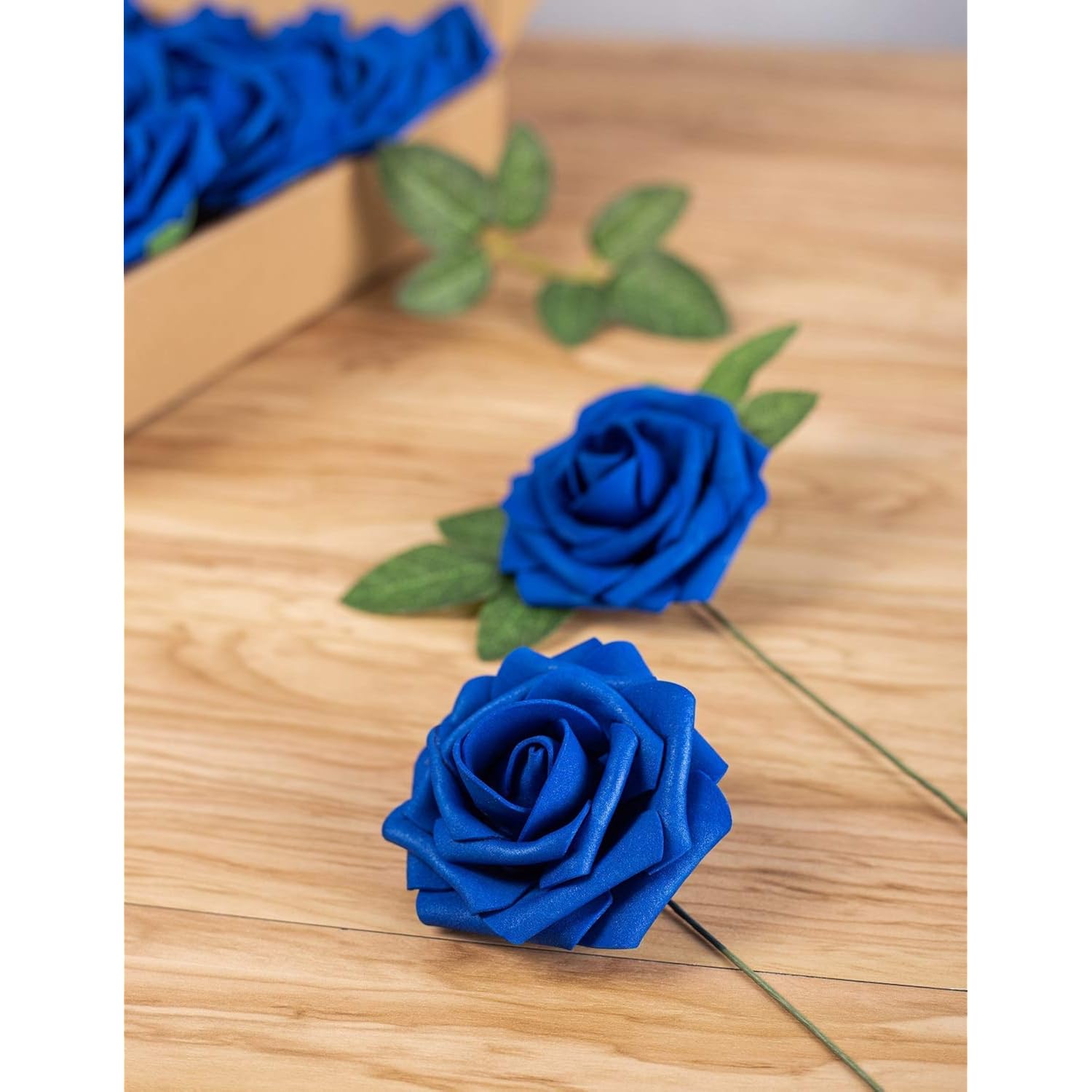 25Pcs Artificial Flower Foam Rose Real Touch Roses Flower Heads With Stem For Diy Wedding Bouquets Centerpieces Arrangements Party Baby Shower Home Decor (Royal Blue)