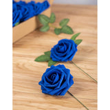 25Pcs Artificial Flower Foam Rose Real Touch Roses Flower Heads With Stem For Diy Wedding Bouquets Centerpieces Arrangements Party Baby Shower Home Decor (Royal Blue)