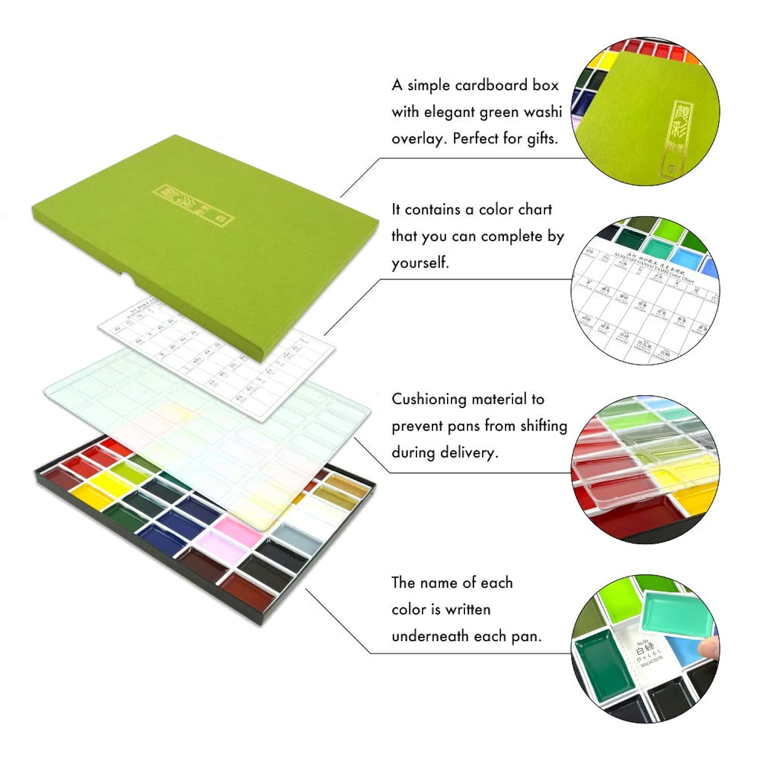 Gansai Tambi Watercolor Paint Set 48 Colors With 3Pcs Water Brush Pens,Professional-Quality, For Artists, Beginners, Kids, Non-Toxic, Made In Japan