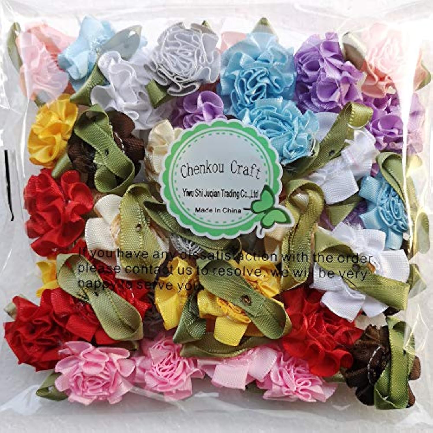 40Pcs Ribbon Flowers Bows Carnation Appliques Sewing Craft (Multi)