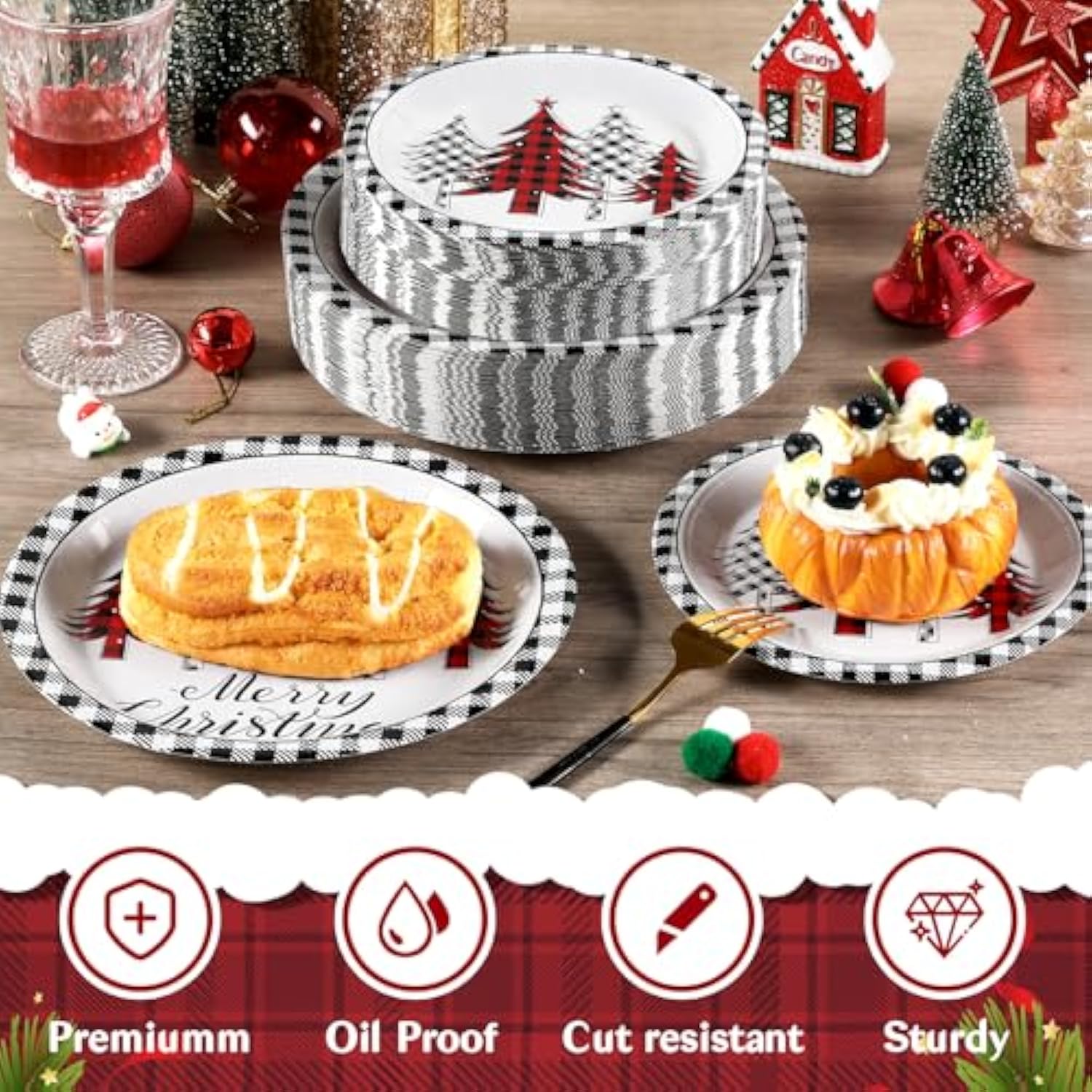 200Pcs Merry Christmas Paper Plates And Napkins Set, Christmas Tree Red & White Plates And Napkins Disposable, Christmas Disposable Dinnerware Set, Christmas Party Xmas Party Decor, Serve 50