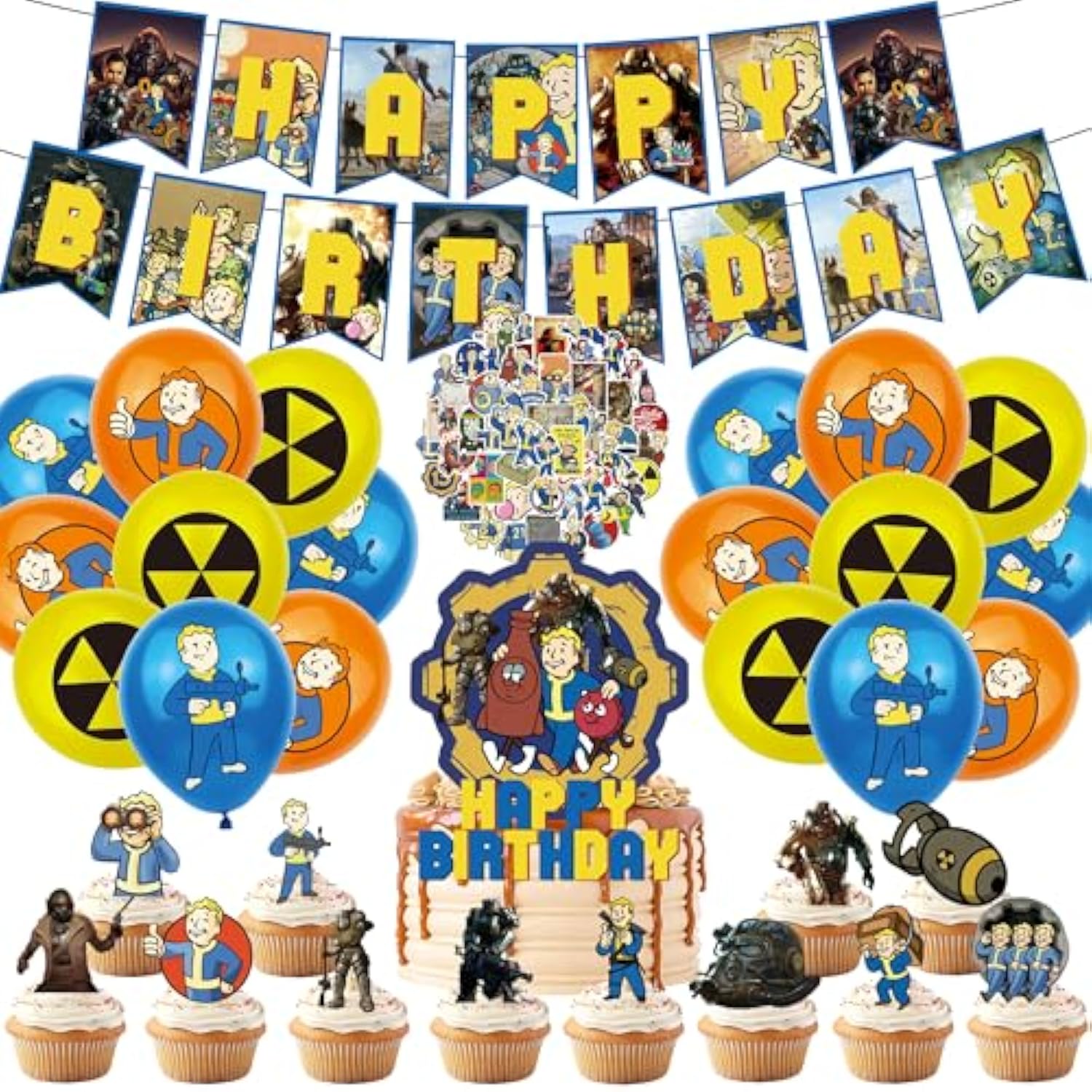 Gaming Birthday Party Decoration, Include Birthday Banner, Cake Topper, Latex Balloons, And 50Pcs Stickers For Kids Teens Gaming Fan Fans Party Supplies