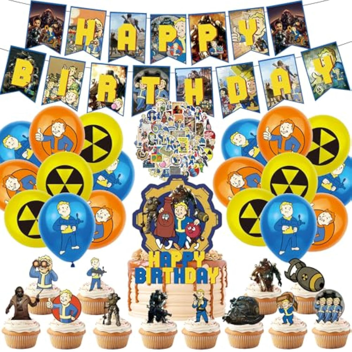 Gaming Birthday Party Decoration, Include Birthday Banner, Cake Topper, Latex Balloons, And 50Pcs Stickers For Kids Teens Gaming Fan Fans Party Supplies