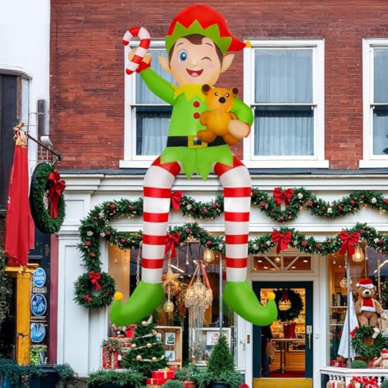 10Ft Christmas Inflatable Outdoor Decoration, Giant Sitting Elf Inflatable Christmas Decorations Outdoor With Built-In L