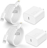 2 Pack 20W USB C PD Fast Charger with 10FT USB C to Lightning Cable Apple MFi Certified for iPhone 14 13 12 11 iPad