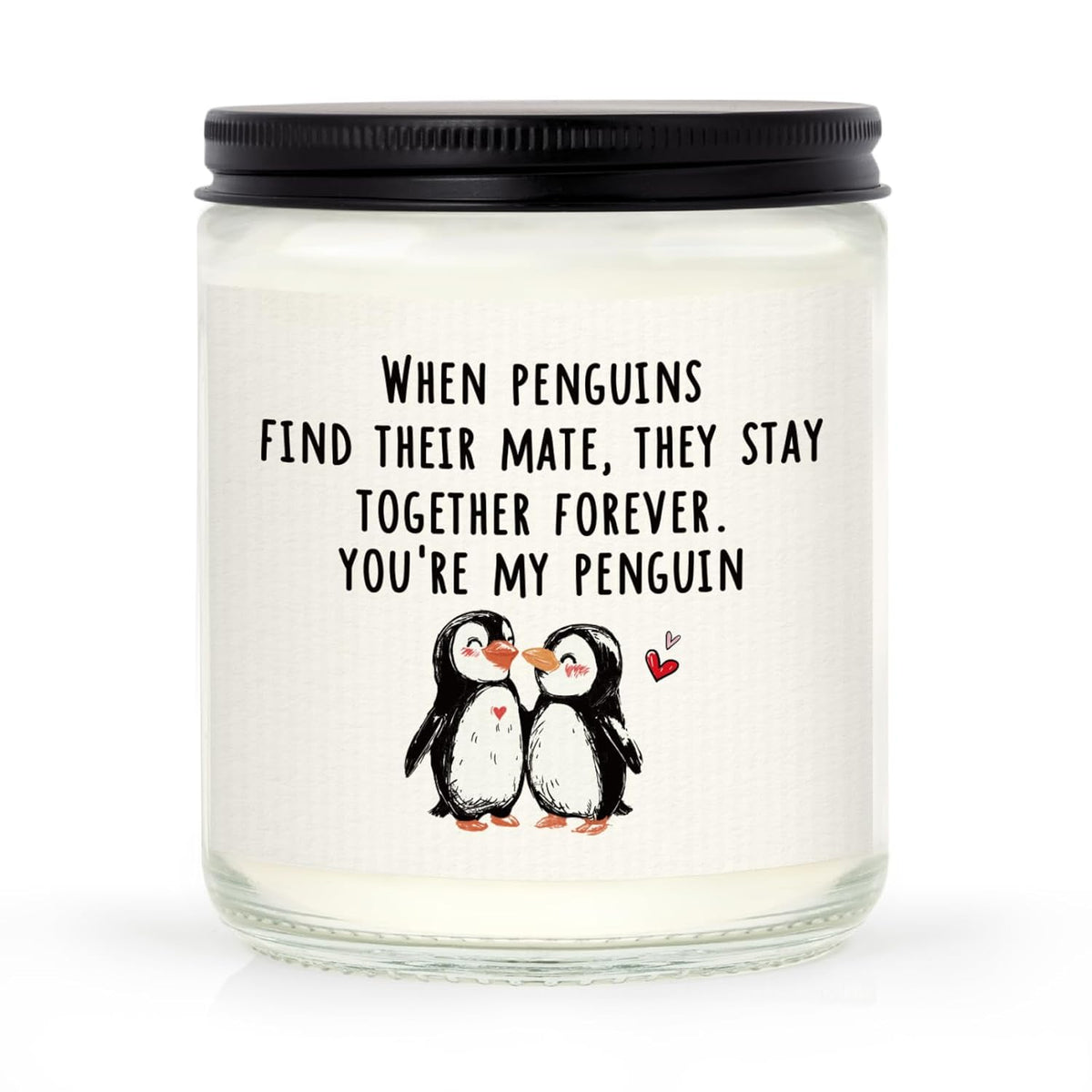 Craftique Valentines Day Gifts for Her, Him- Romantic Penguin Candle- Anniversary Birthday Gifts for Girlfriend Boyfriend, I Love You Gift for Her Him Wife Husband, Lavender, 7oz