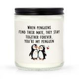 Craftique Valentines Day Gifts for Her, Him- Romantic Penguin Candle- Anniversary Birthday Gifts for Girlfriend Boyfriend, I Love You Gift for Her Him Wife Husband, Lavender, 7oz