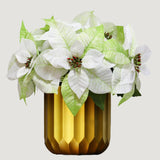 Poinsettia Flowers Artificial In Golden Vase, 12 Heads Winter Flowers, 16.5" Artificial Poinsettias Winter Decor For Table Centerpiece, Home & Office (Gradient White Green)