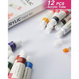 12Pc Acrylic Paint Tubes -12 Ml Of Vivid Colors For Students & Professionals