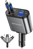 4 in 1 Retractable Car Charger USB C USB A Fast Charging Adapter for iPhone Galaxy Pixel