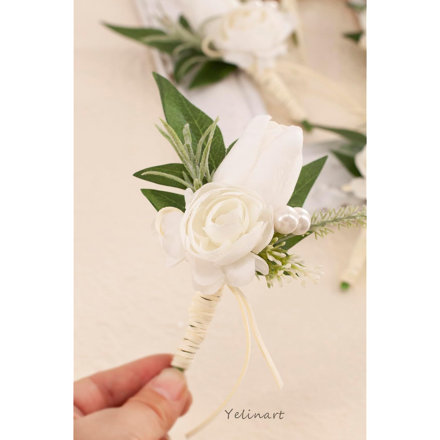 1 Pc White Boutonniere For Men Wedding Single Groom Groomsmen Artificial Tulip Rose Flowers Boutonniere For Wedding Prom Homecoming Ceremony Anniversary Formal Dinner Party