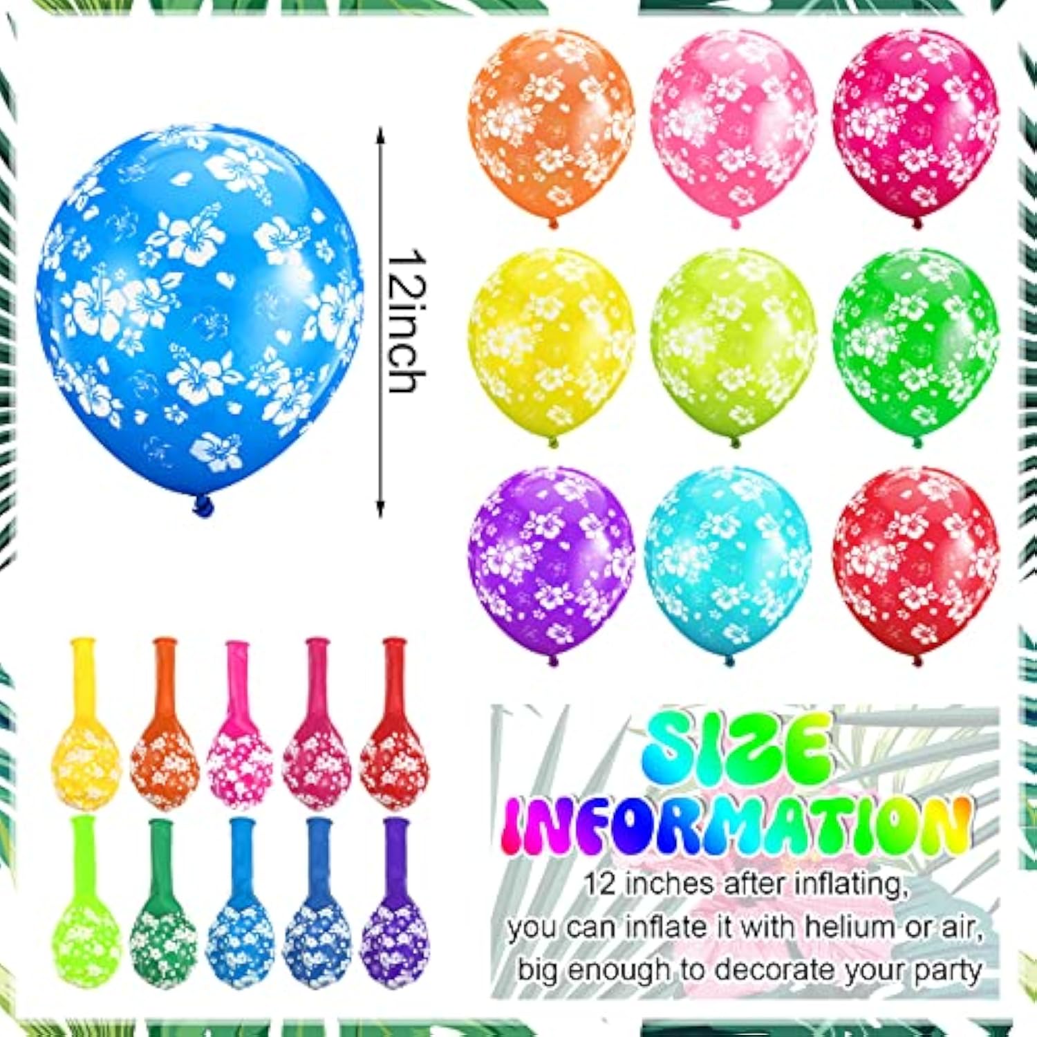 100 Pcs Hawaiian Luau Balloons Flower Printed Latex Hibiscus Balloons