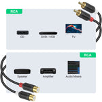 Rca Extension Cable, Gold Plated Audiowave Series 2 Rca Male To Female Stereo Audio Cable For Speaker, Amplifier, Mixer, Tv, 6 Feet