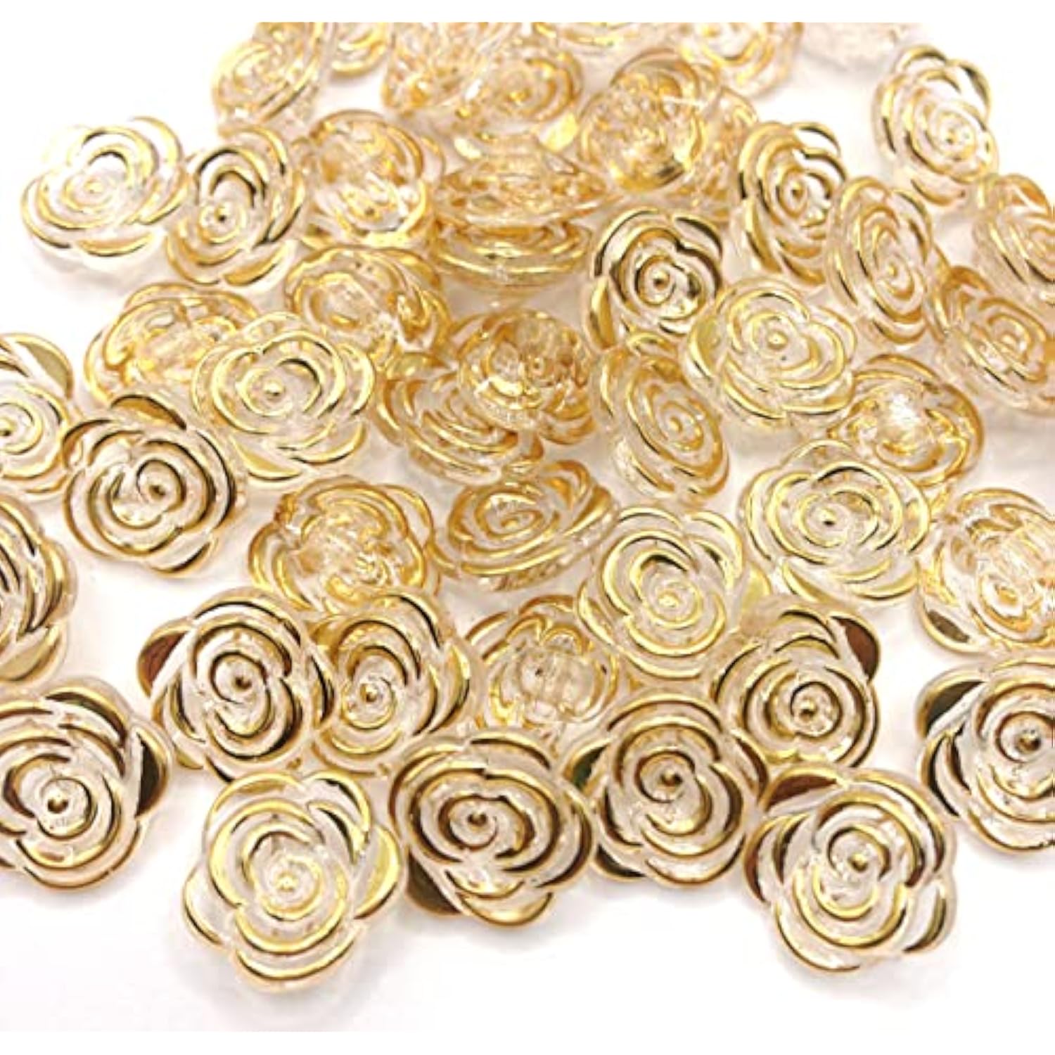 50Pc Gold Rose Flower Pattern Clothes Transparent Resin Buttons Sewing