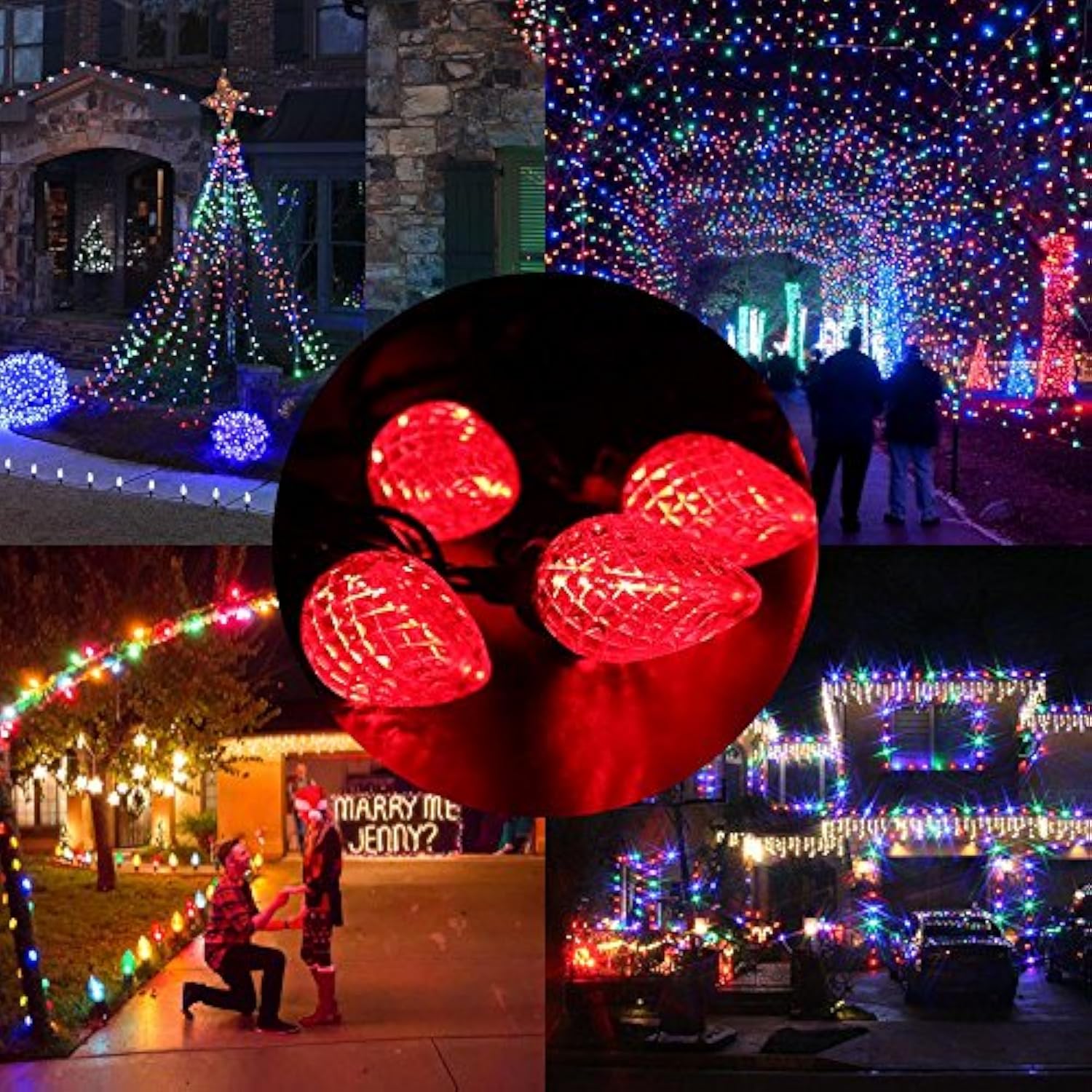 Red String Lights, 16Ft 25 Led Faceted C9 Chrsitmas Lights, Connectable 120V Ul Certified Tree Lights, Indoor Outdoor Ch