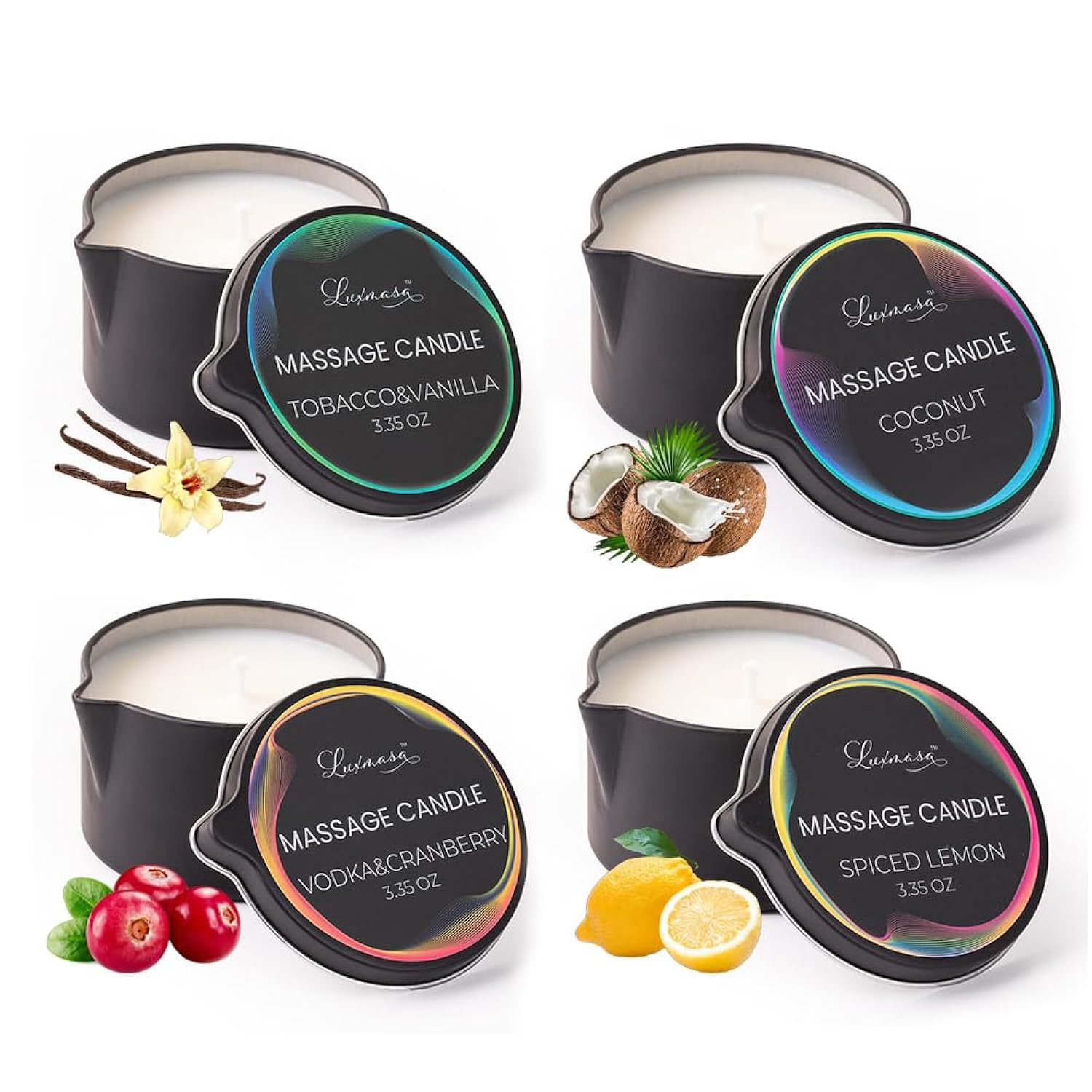 Massage Candles For Body Therapy-Natural Soybean Wax Low Temp Massage Oil Candles For Skin Care-Body Lotion Candle Romantic Gift Set Of 4 Pcs 13.4 Oz