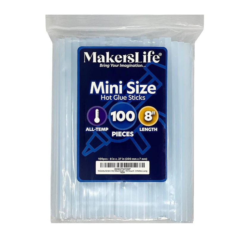 Mini Size Hot Glue Sticks Bulk,100-Pack, 8” X .27”, Clear All-Temp Glue Gun St