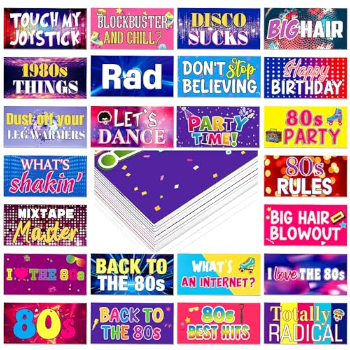 24 Designs 80S Photo Booth Props 1980S Parties Decorations Double Sided 11.02 X 5.51'' Funny 70S Disco Party Decorations Diy Waterproof Selfie Signs Pvc Printing Photo Props For Decor