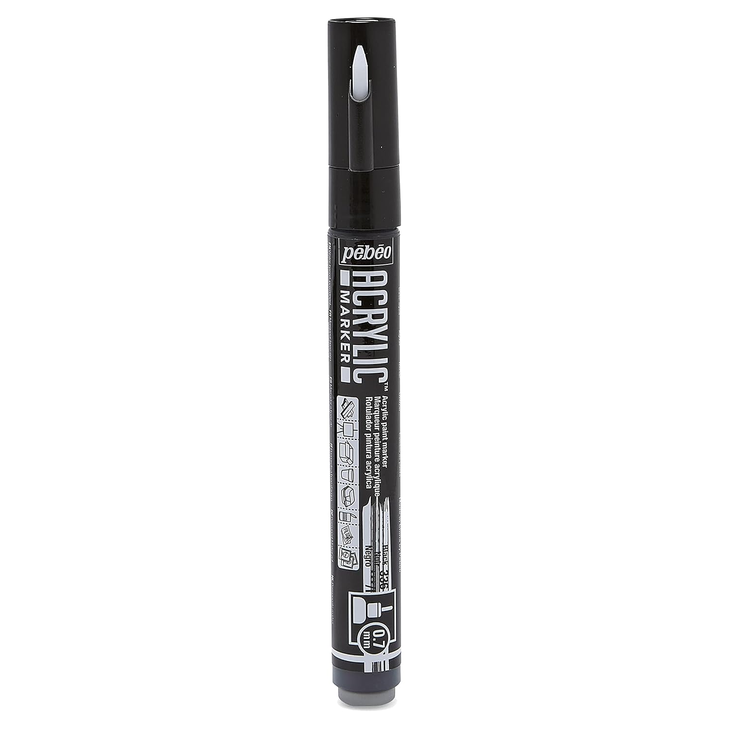 PEBEO Water Acrylic Paint Marker - Extra Fine 0.7 Millimeters Tip - Ideal for Detailed Work and Finishing, Scrapbooking or Writing - Excellent Lightfastness - Black