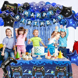 184Pcs Video Game Birthday Party Decorations For Boys, Gamer Birthday Party Favors With Happy Birthday Banner, Curtains Backdrop, Tablecloth, Balloons, Foil Gaming Balloons, Stickers(Blue?