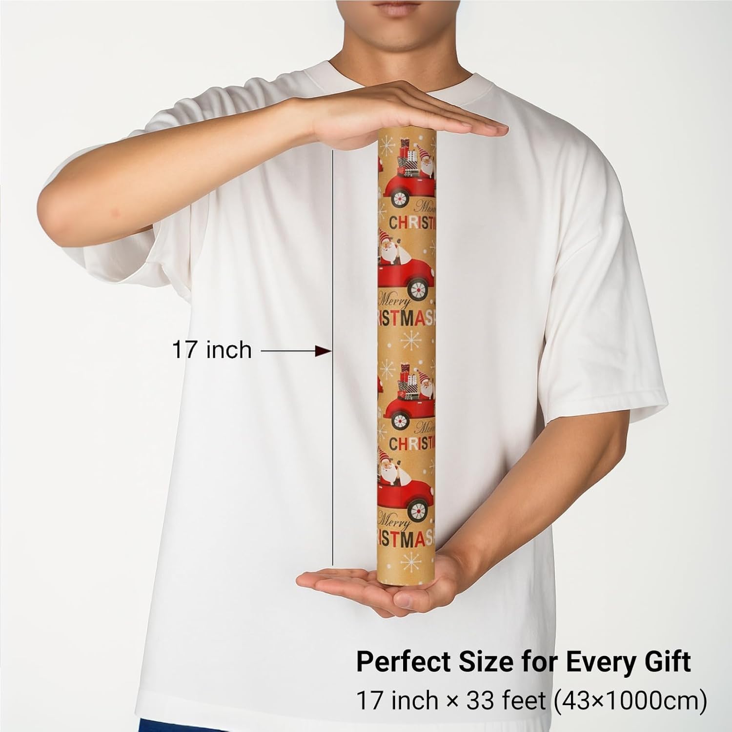 Reversible Christmas Wrapping Paper Roll, 17 Inch X 33 Feet, Holiday Gift Wrapping Paper Red Car And Tree Snowflake Wrapping Paper For Christmas, Holiday, Party