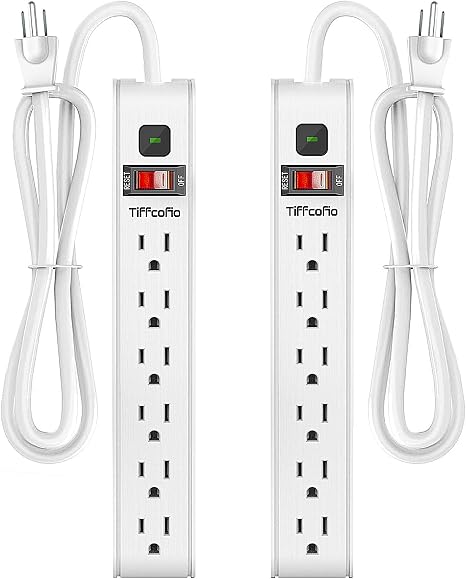 2 Pack 6 Outlet Surge Protector Power Strip 600 Joules 4FT 14AWG Extension Cord Overload Protection