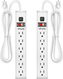 2 Pack 6 Outlet Surge Protector Power Strip 600 Joules 4FT 14AWG Extension Cord Overload Protection