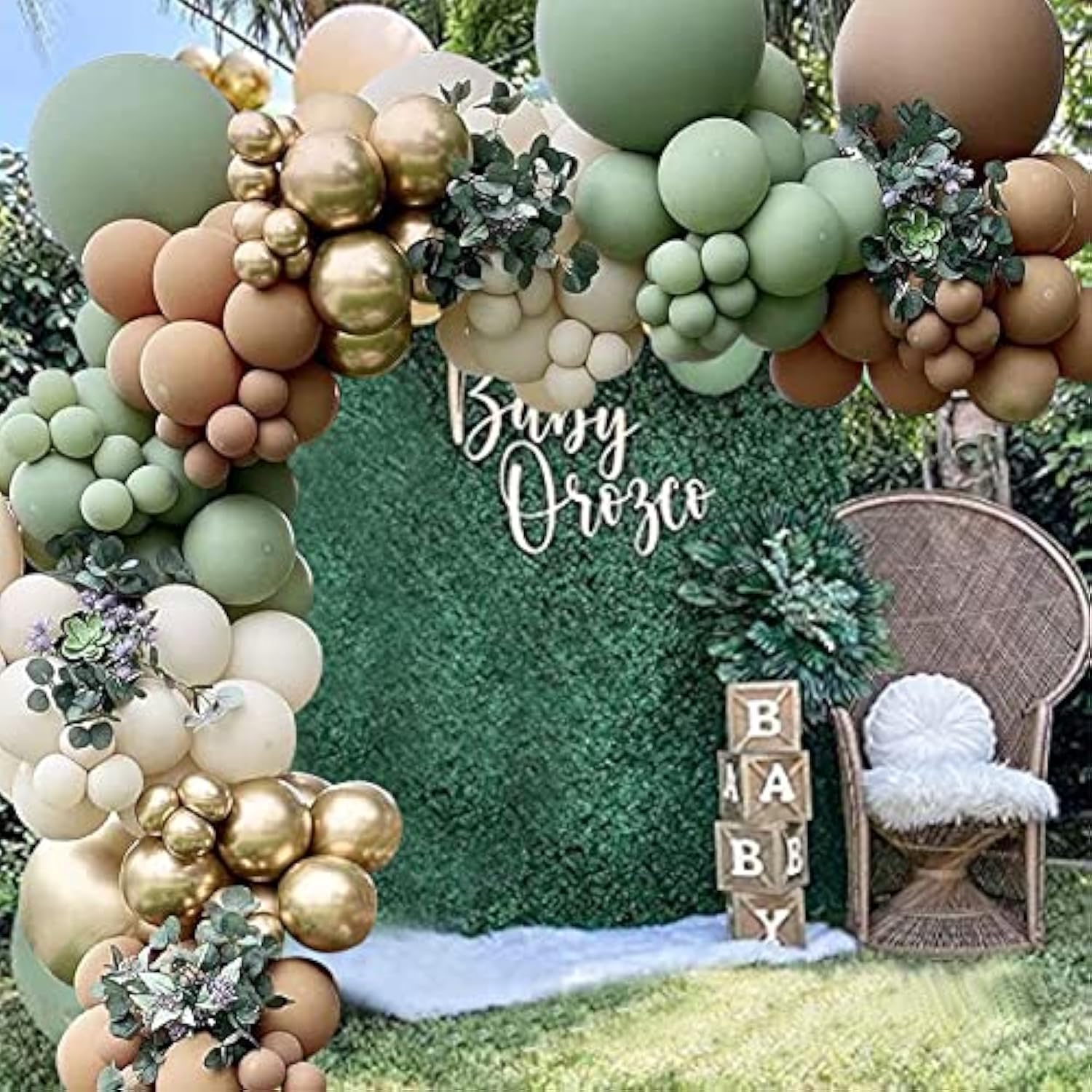Sage Green Balloon Garland Kit, 163 Pcs, Natural Latex, Jungle Safari Woodland Birthday Decorations, Baby Shower, Wild One Party