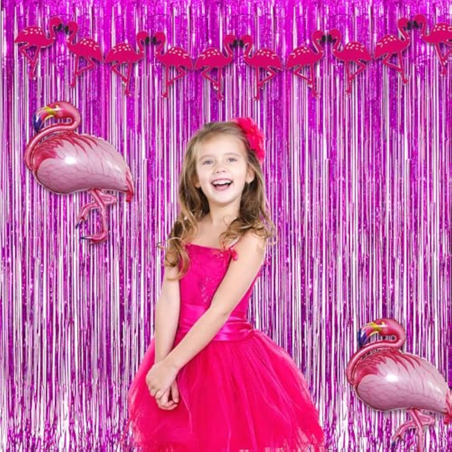 Magenta Tinsel Foil Curtain Backdrop 2 Pcs for Bachelorette Bridal Shower Party