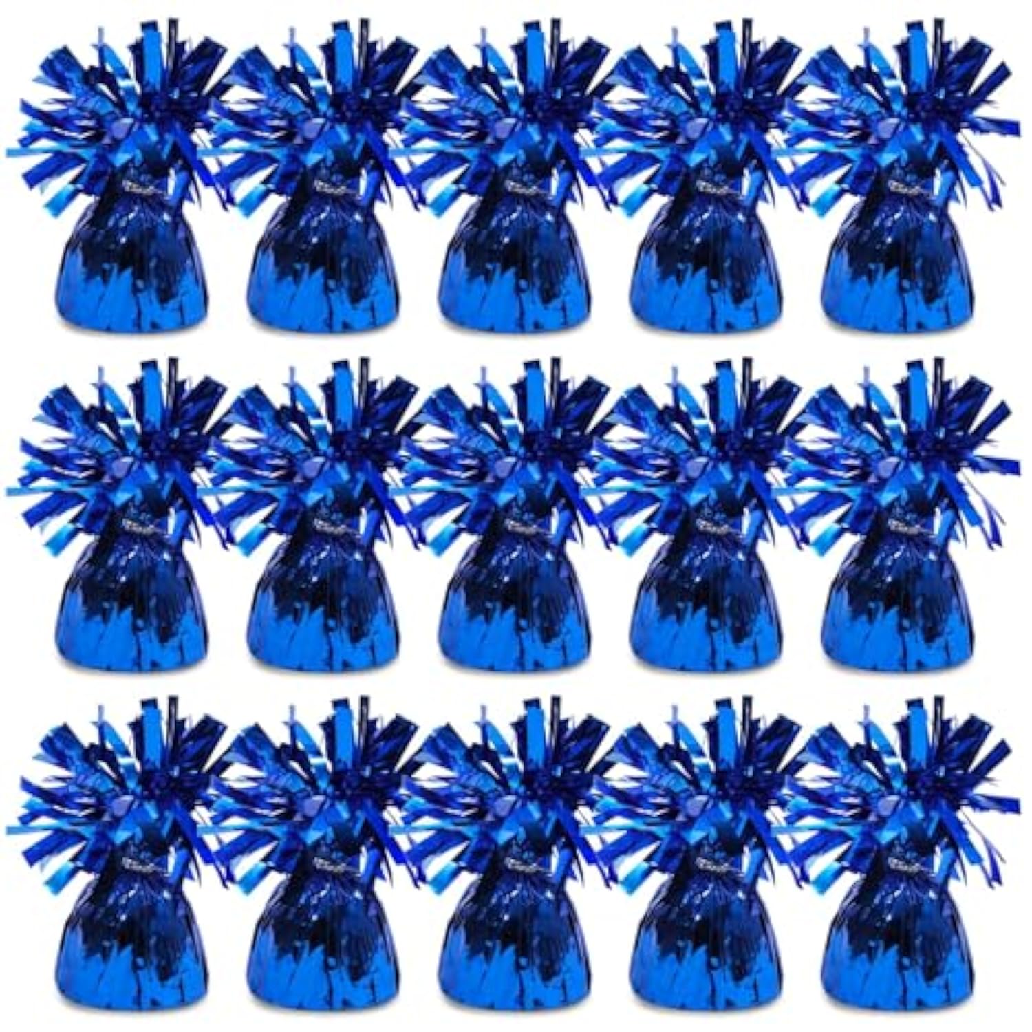 Blue Balloon Weights - 4.5 In H X 2.5 In Dia, 6 Oz, Metallic Foil, Pack Of 15 - Table Weights