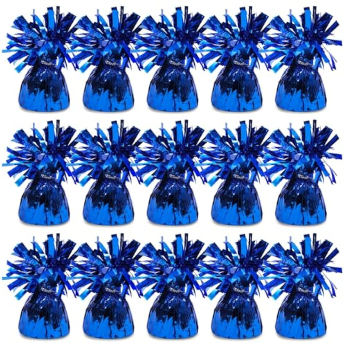 Blue Balloon Weights - 4.5 In H X 2.5 In Dia, 6 Oz, Metallic Foil, Pack Of 15 - Table Weights