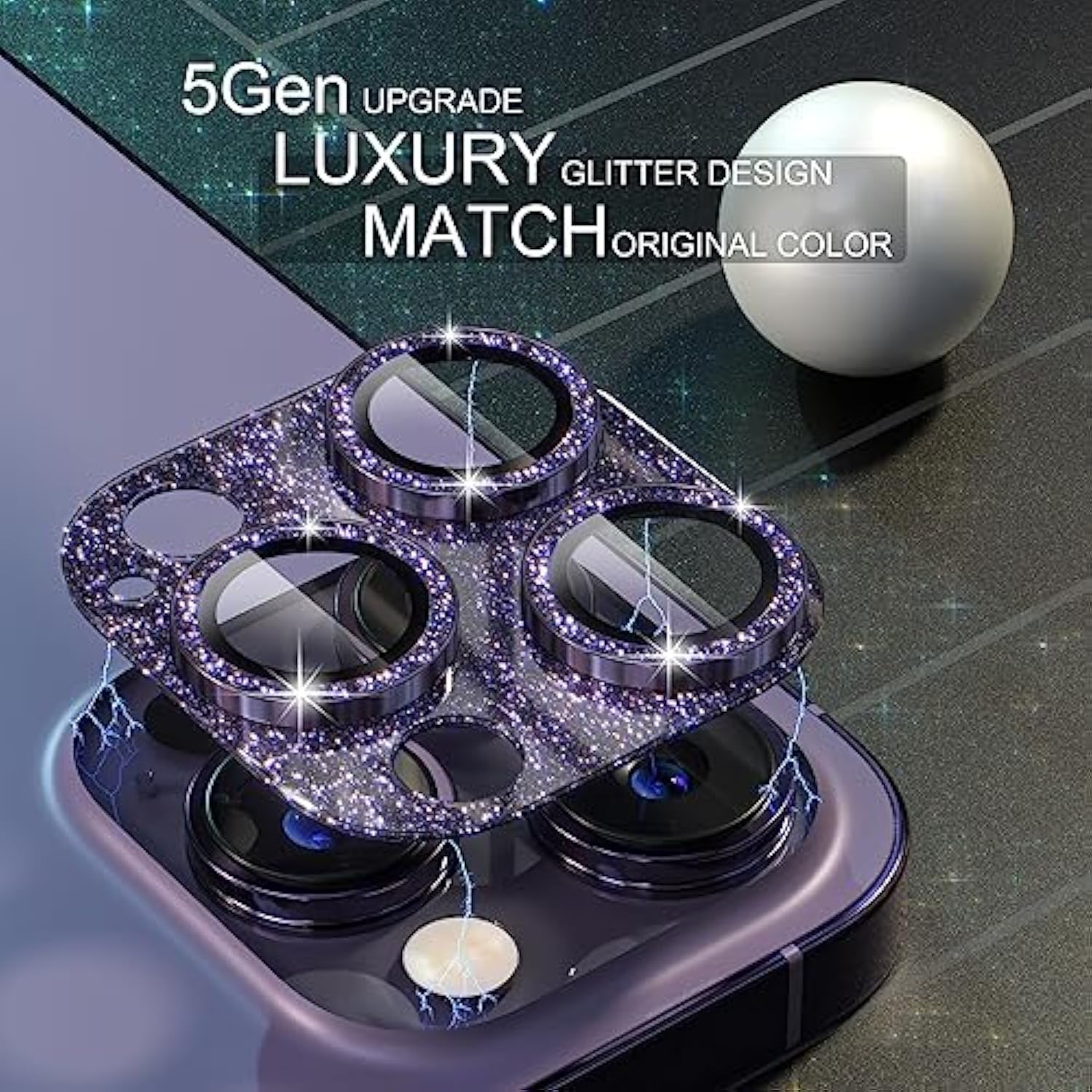 iPhone 14 Pro/Pro Max Camera Lens Protector Bling 9H Tempered Glass Purple