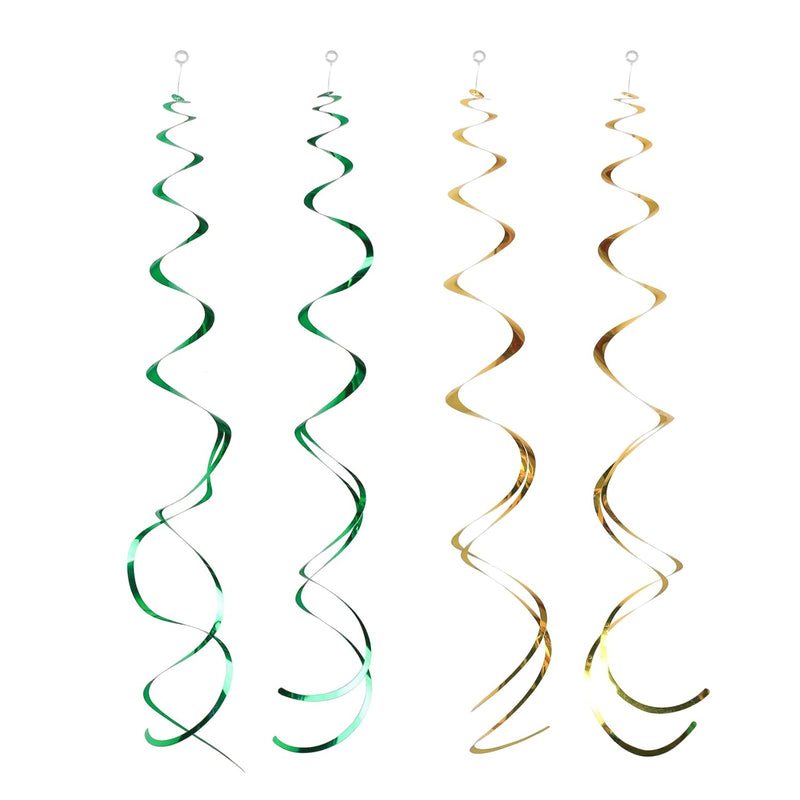 24Pcs Green Gold Party Hanging Swirl Plastic Streamer Party Swirl Spir