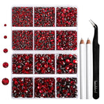6736Pcs Hotfix Rhinestones Flatback,Red Rhinestones For Crafts Clothes Mixed 5 Sizes, Hotfix Crystals With Tweezers And Wax Pencil Kit, Ss6-Ss30,Siam