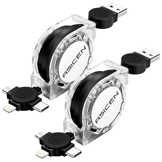 3 in 1 Retractable Charging Cable 2 Pack 3.3ft USB C Lightning Micro USB Fast Charger Cord