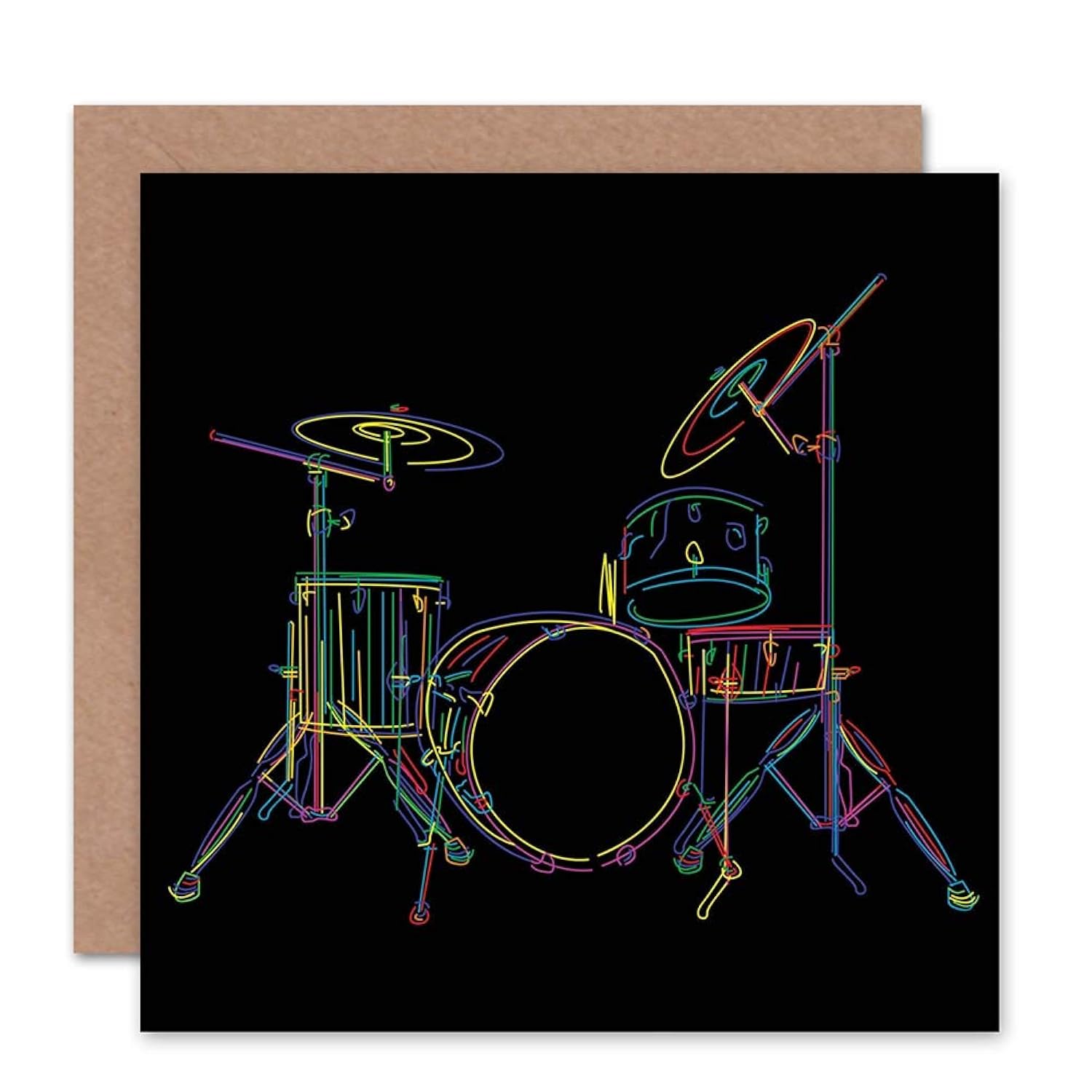 Drum Set Music Colourful Illustration Black Blank Greetings Birthday Card